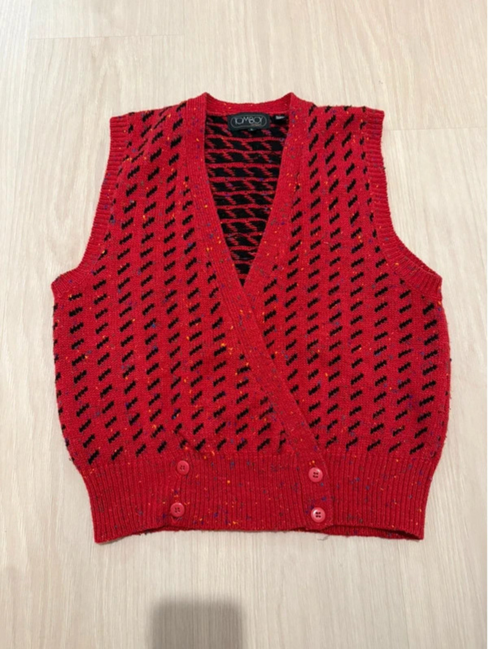Vintage Tomboy LeSport Red Black Patterned Sweater Vest Size Large